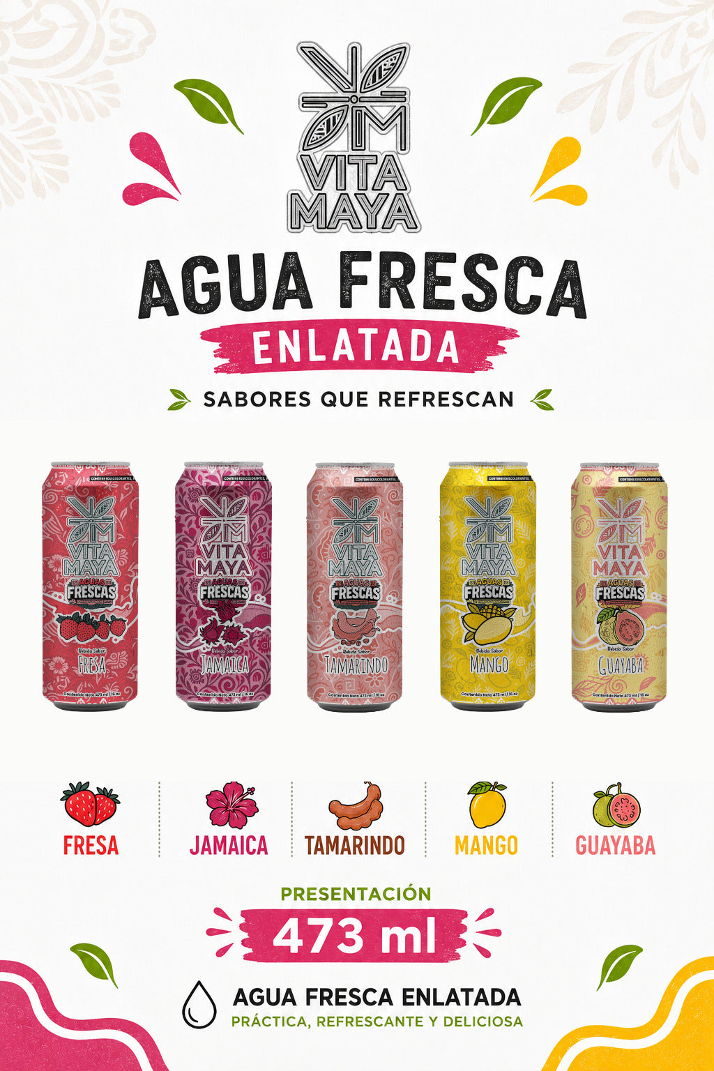 24 Pack Agua Fresca 100% natural mix de sabores